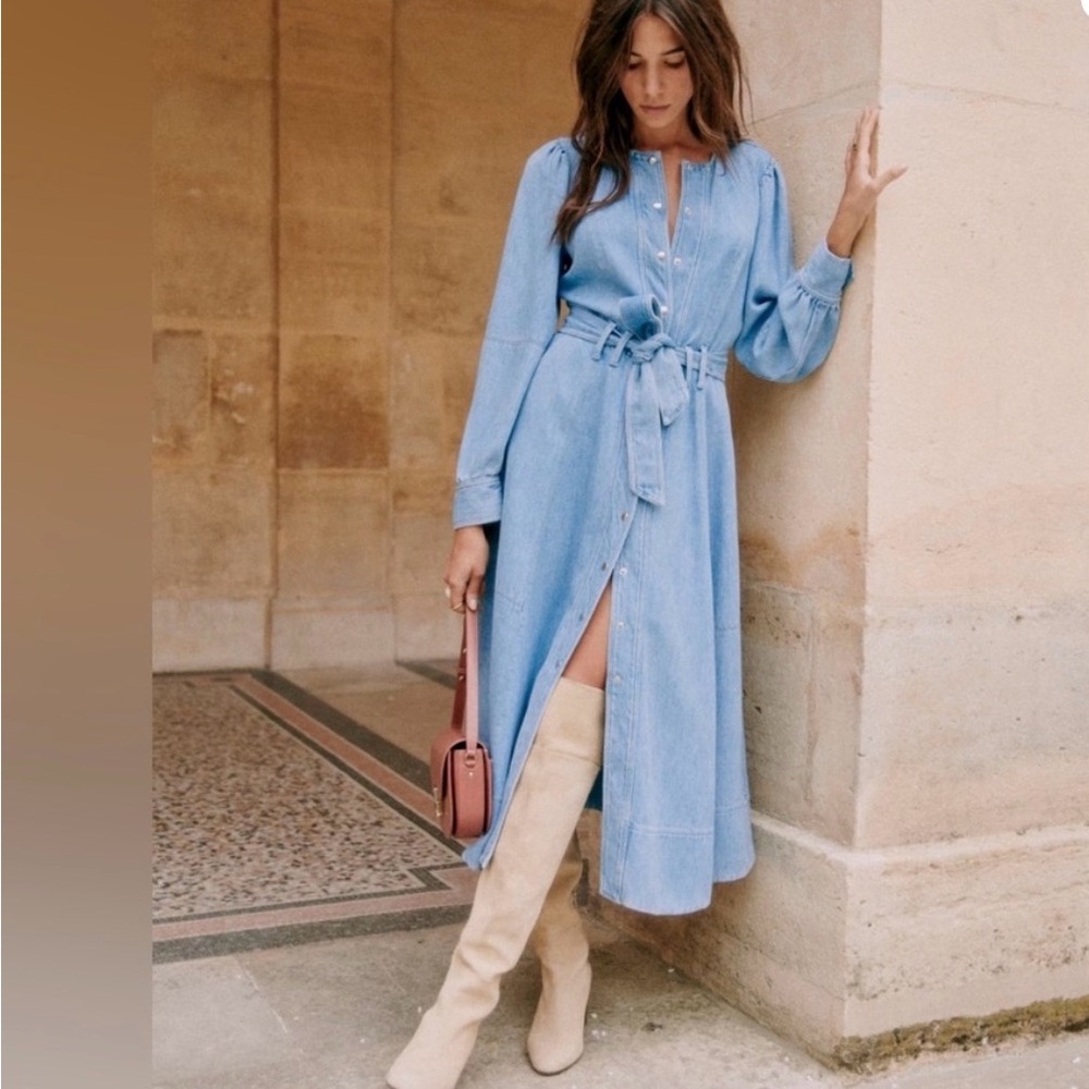 Sézane Caterina Light Blue Denim Dress - Size 36
